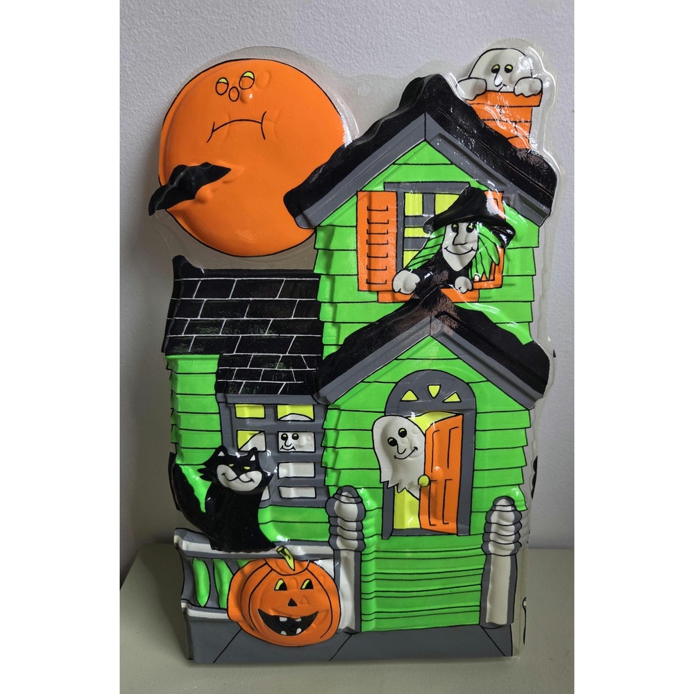 Vintage Halloween Haunted House Wall Decor Witch Ghost Pumpkin 17"